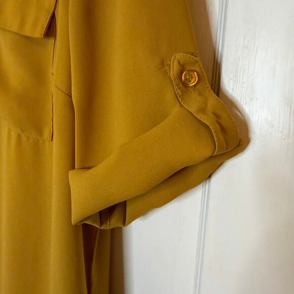 New York & Company Shirt Dress Button Up Mustard Yellow Pockets Women's Small - Picture 3 of 10